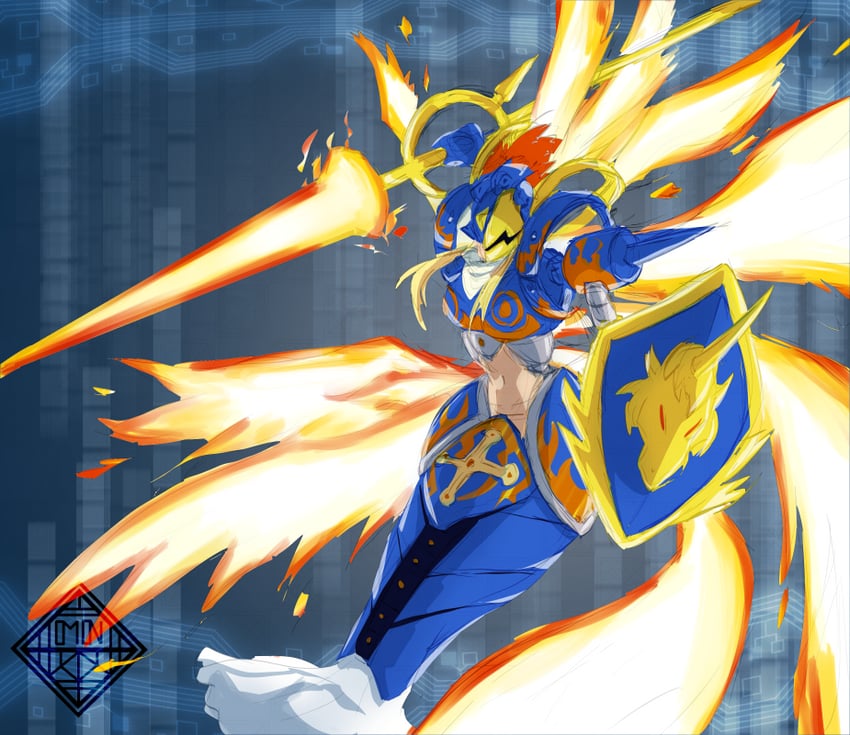 ofanimon and ofanimon core (digimon and 1 more) drawn by morgannox