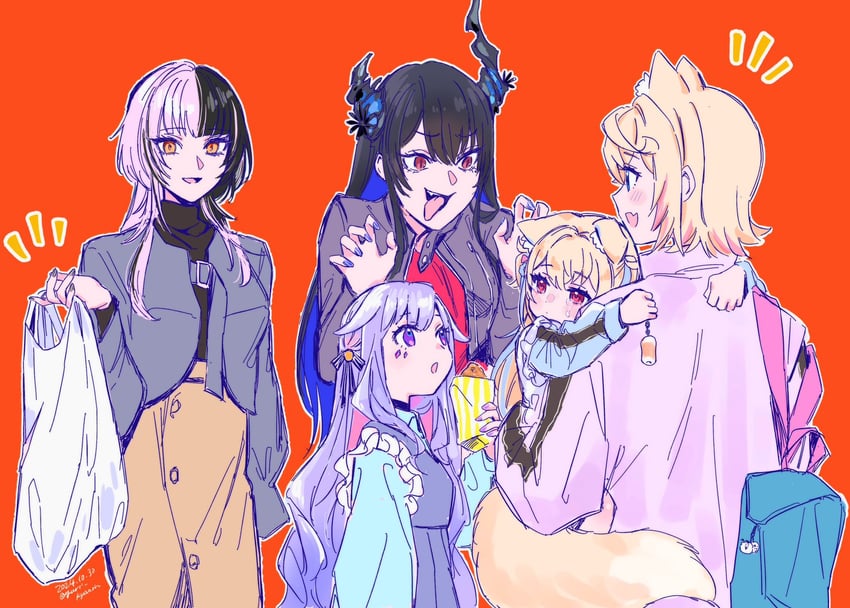 shiori novella, nerissa ravencroft, fuwawa abyssgard, mococo abyssgard, and koseki bijou (hololive and 1 more) drawn by yuri_kyanon