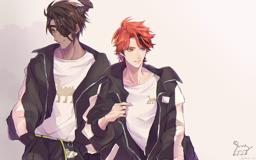 aragami oga and yukoku roberu (holostars) drawn by jinra_(mkzk_116)