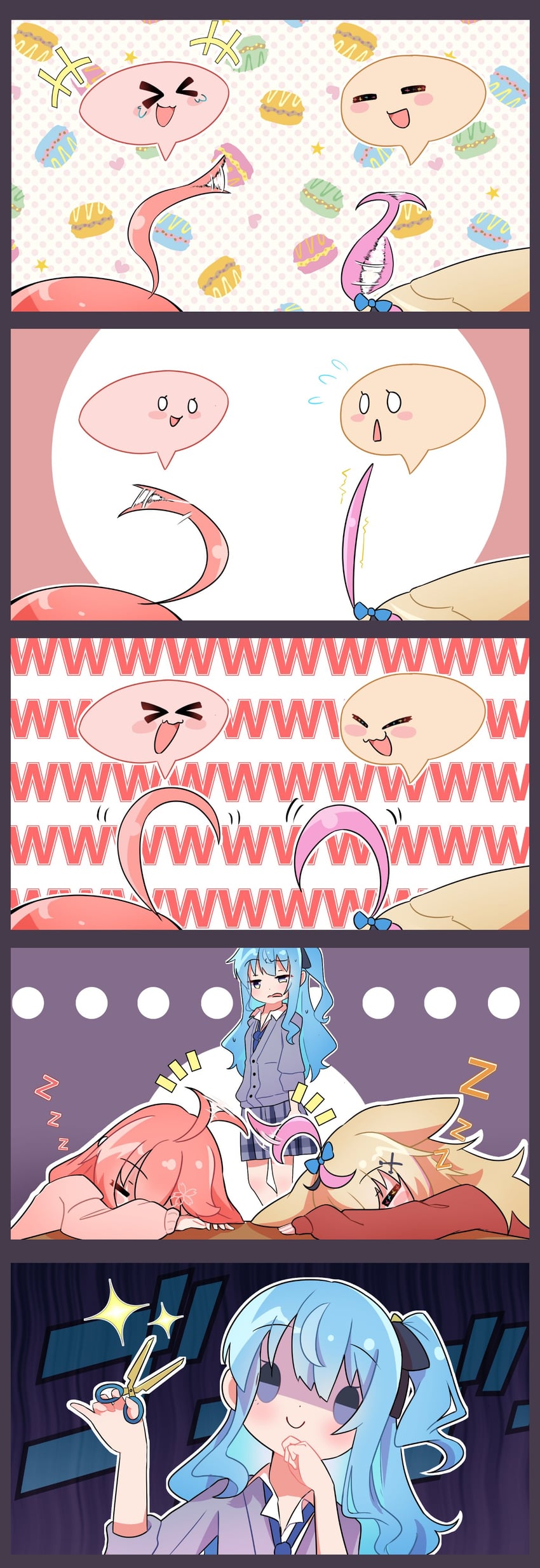 hoshimachi suisei, sakura miko, and omaru polka (hololive and 1 more) drawn by dezhsieh