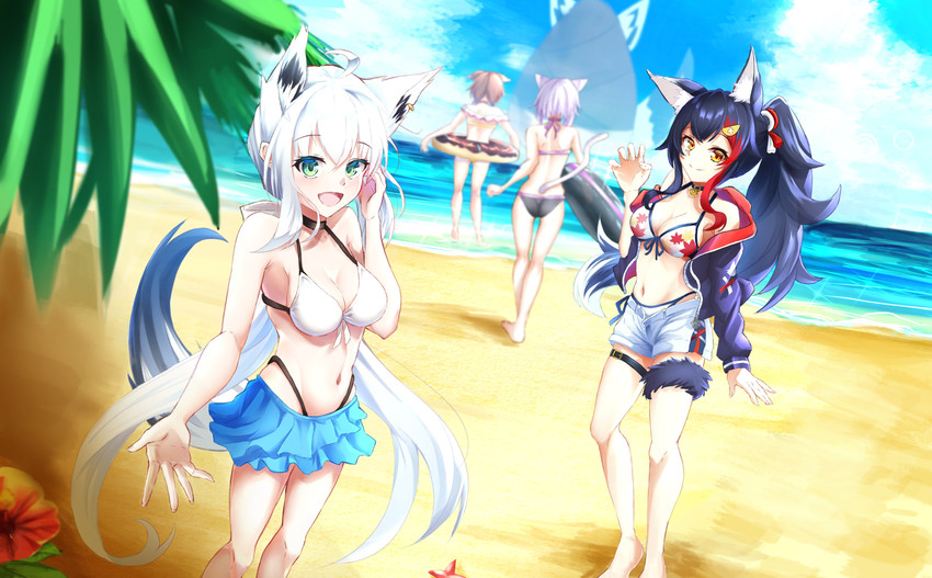 shirakami fubuki, nekomata okayu, ookami mio, inugami korone, and oruyanke (hololive and 1 more) drawn by namikaze_minami