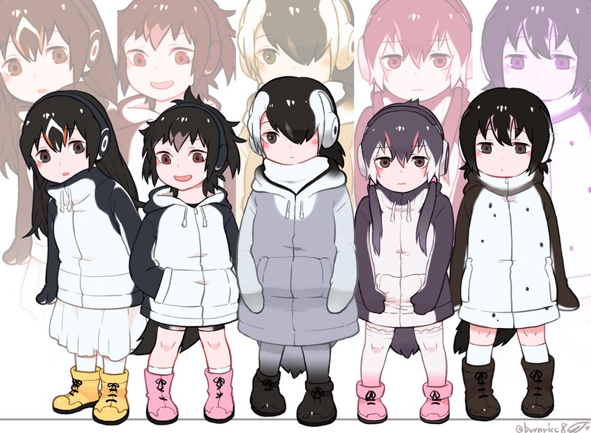 emperor penguin, humboldt penguin, royal penguin, rockhopper penguin, and gentoo penguin (kemono friends) drawn by seto_(harunadragon)