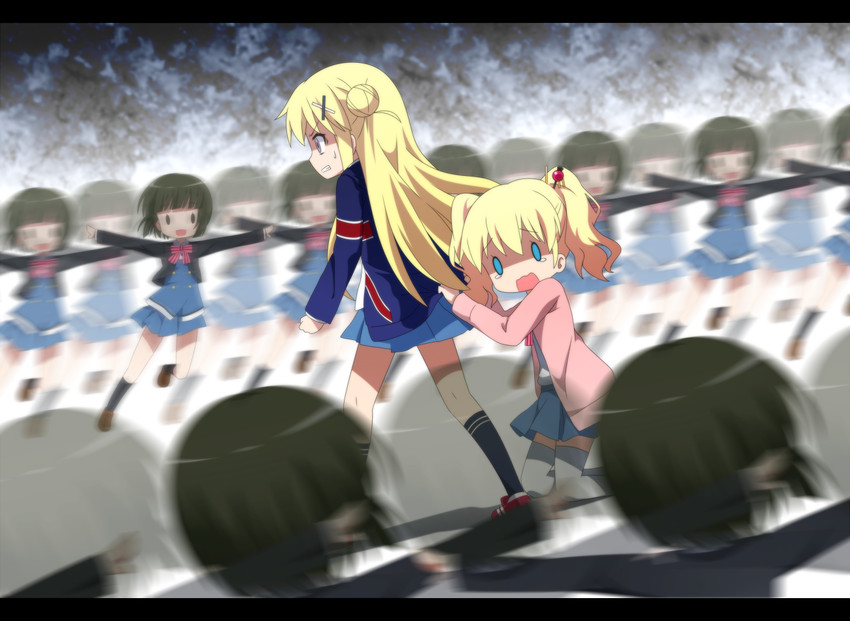 kujou karen, alice cartelet, and oomiya shinobu (kin-iro mosaic) drawn by goribote