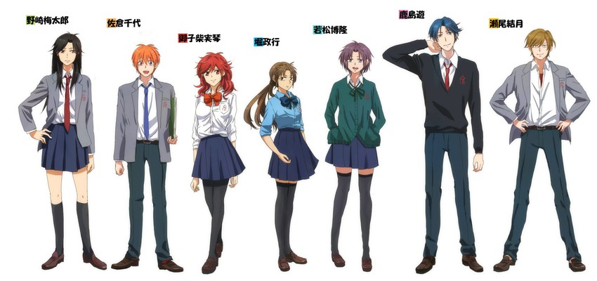 sakura chiyo, kashima yuu, nozaki umetarou, mikoshiba mikoto, seo yuzuki, and 1 more (gekkan shoujo nozaki-kun) drawn by komei