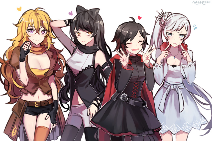 ruby rose, weiss schnee, yang xiao long, and blake belladonna (rwby) drawn by ecru