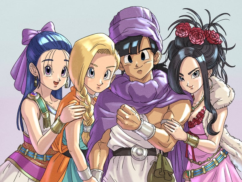 bianca, hero, flora, and deborah (dragon quest and 1 more) drawn by yuto_sakurai