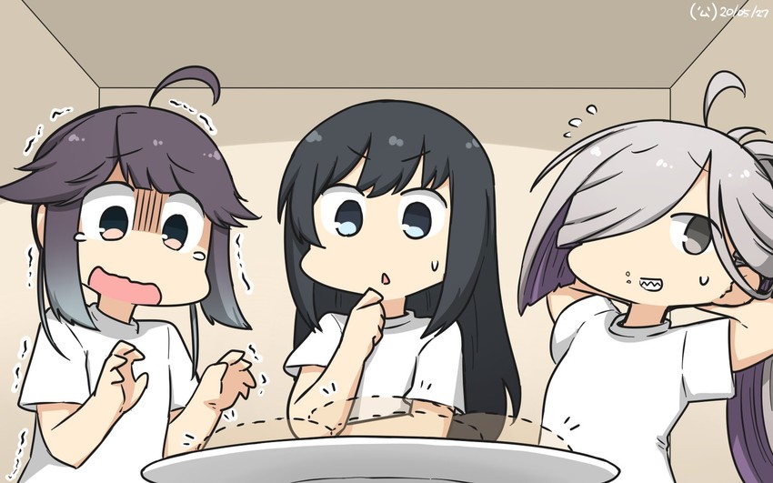 asashio, asashimo, and hayanami (kantai collection) drawn by hamu_koutarou