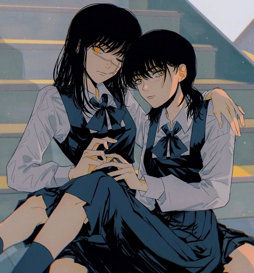 yoru and mitaka asa (chainsaw man) drawn by yumu_(8181018)