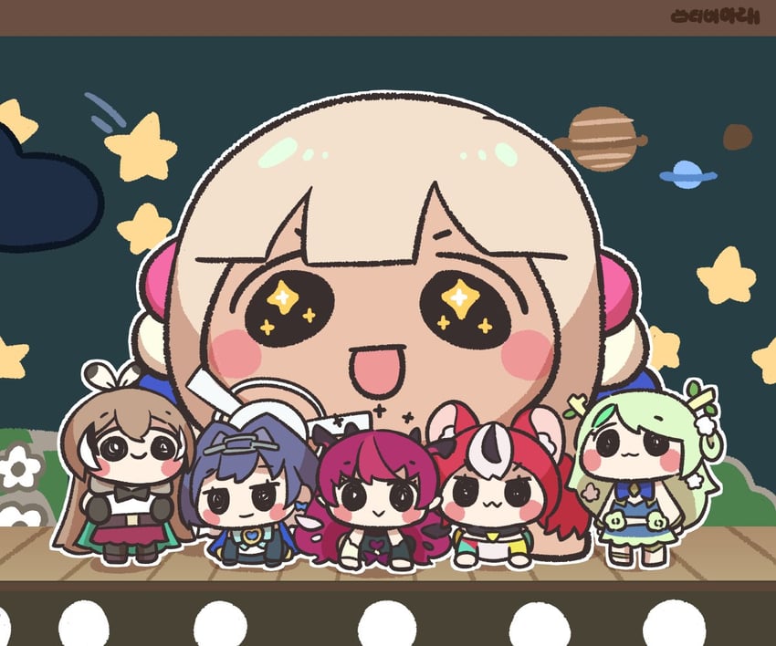 ouro kronii, nanashi mumei, hakos baelz, ceres fauna, irys, and 7 more (hololive and 1 more) drawn by underdatv