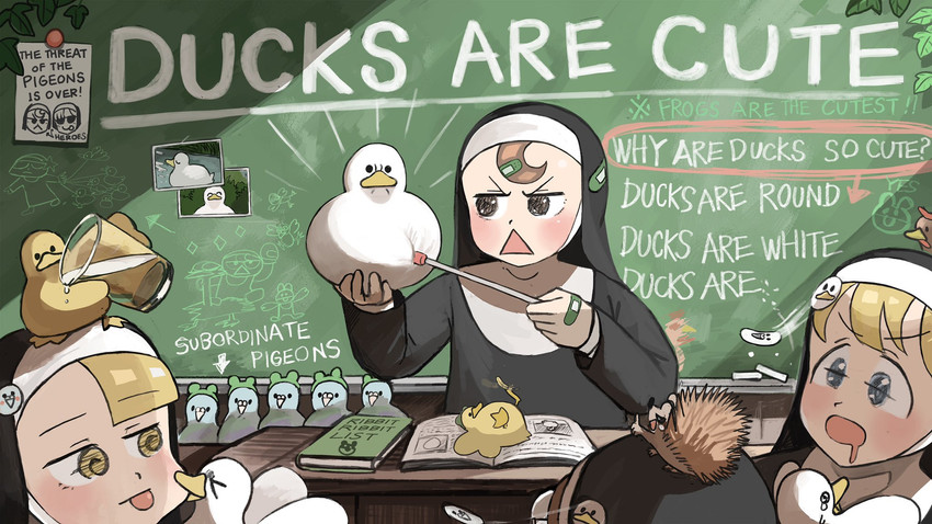 clumsy nun, froggy nun, spicy nun, and glasses nun (little nuns) drawn by diva_(hyxpk)