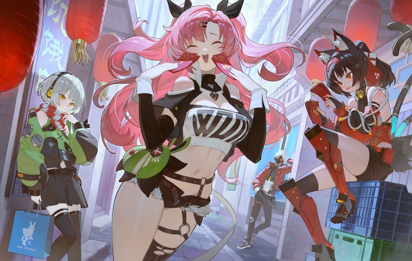 nicole demara, anby demara, nekomiya mana, and billy kid (zenless zone zero) drawn by timbougami