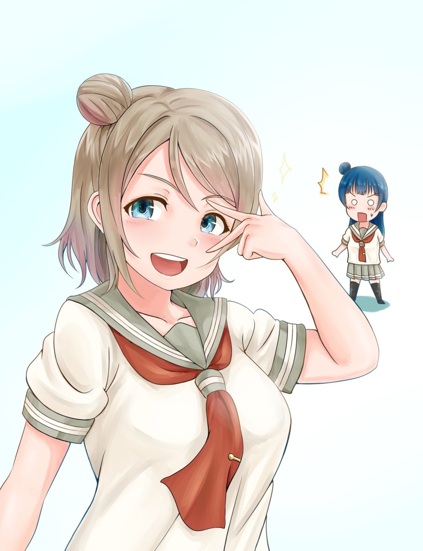 watanabe you and tsushima yoshiko (love live! and 1 more) drawn by rama_(yu-light8)