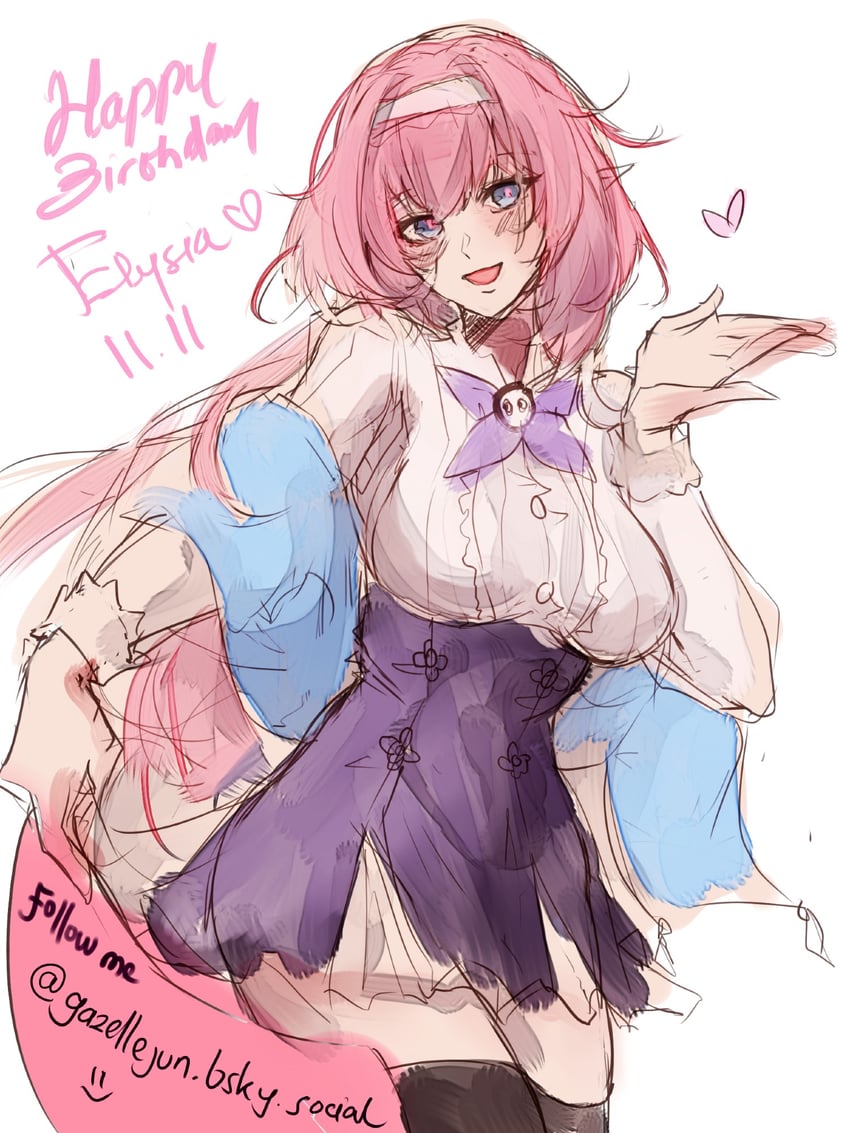 elysia (honkai and 1 more) drawn by gazelle_jun