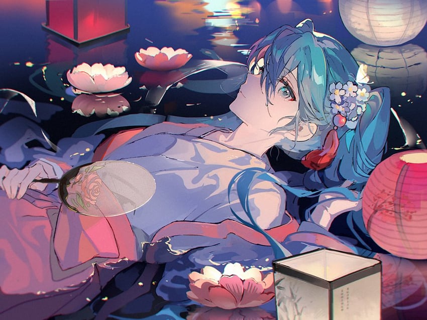 hatsune miku and chuushuu meigetsu miku (vocaloid) drawn by lunar_(lunar_815)