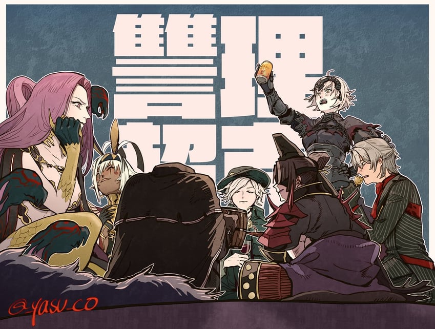 medusa, jeanne d'arc alter, nitocris, ushiwakamaru, edmond dantes, and 6 more (fate and 1 more) drawn by yasuko_(kingugidora)