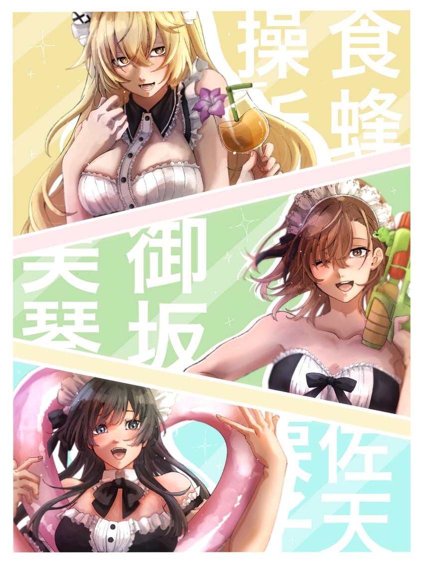 misaka mikoto, shokuhou misaki, saten ruiko, and gekota (toaru majutsu no index and 1 more) drawn by nshi_5477