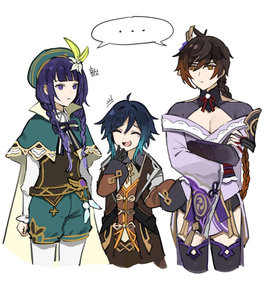 raiden shogun, zhongli, and venti (genshin impact) drawn by gyoju_(only_arme_nim)