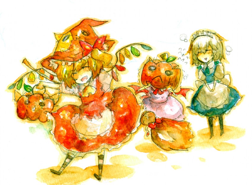remilia scarlet, flandre scarlet, and izayoi sakuya (touhou) drawn by kaio_(watagami)