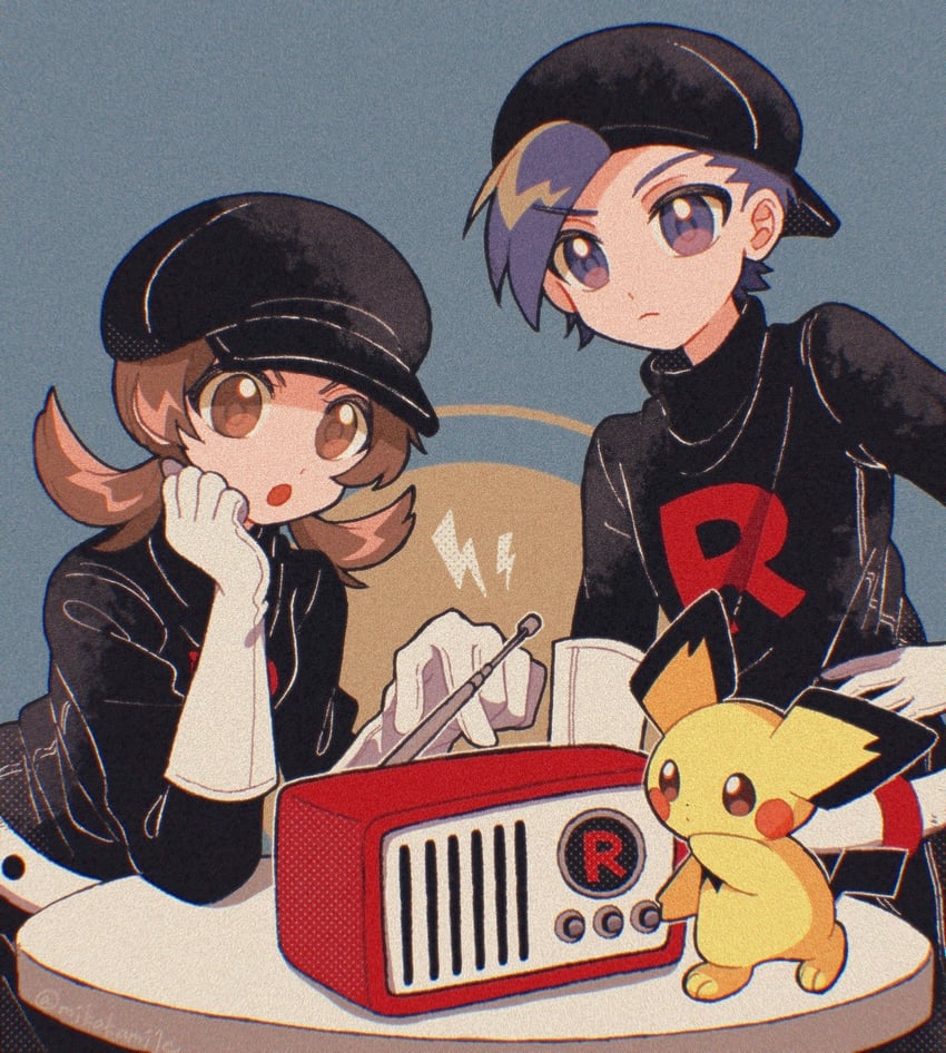 ethan, lyra, and pichu (pokemon and 1 more) drawn by mikakami1e