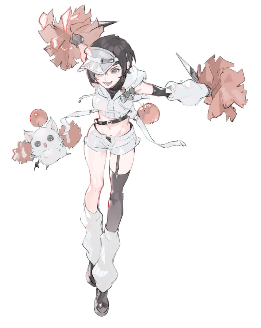 yuffie kisaragi and moogle (final fantasy and 3 more) drawn by pokashi