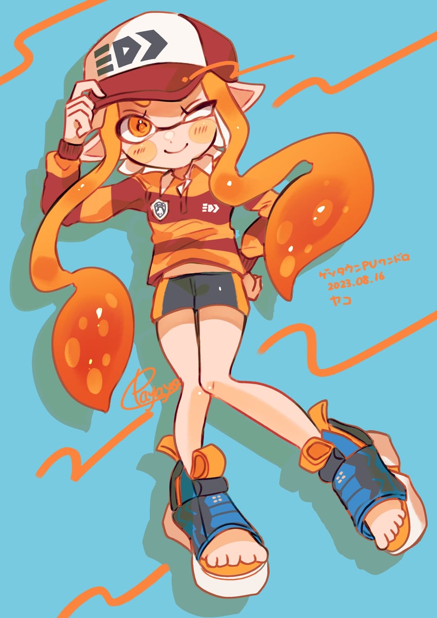 inkling player character and inkling girl (splatoon) drawn by payayo884