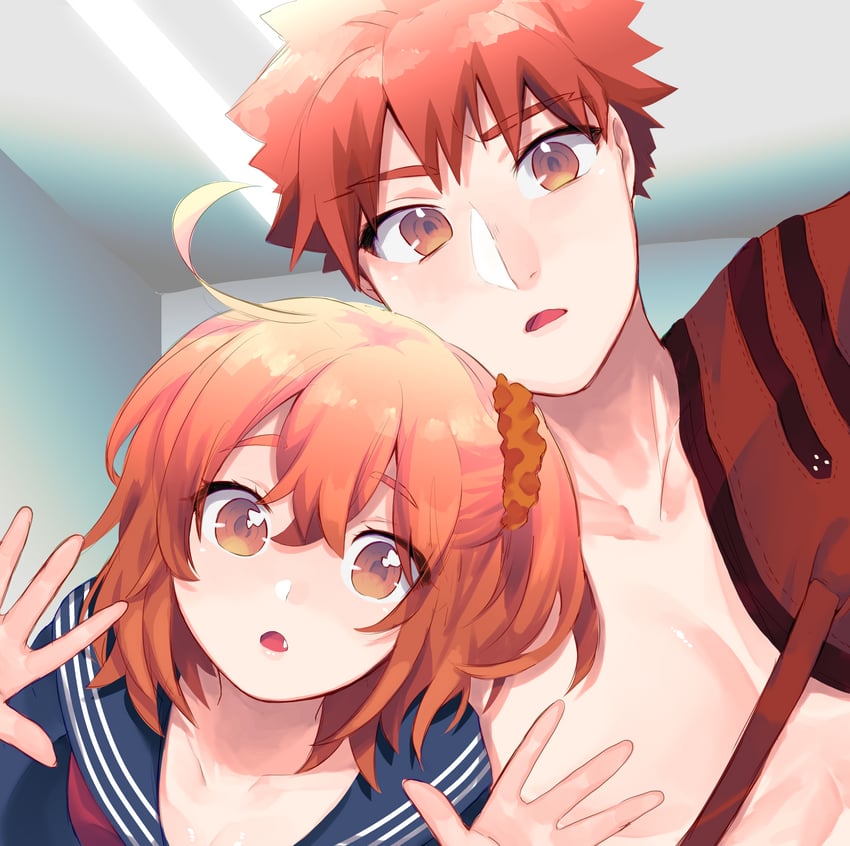 fujimaru ritsuka, emiya shirou, and senji muramasa (fate and 1 more) drawn by pondai_(toileet)