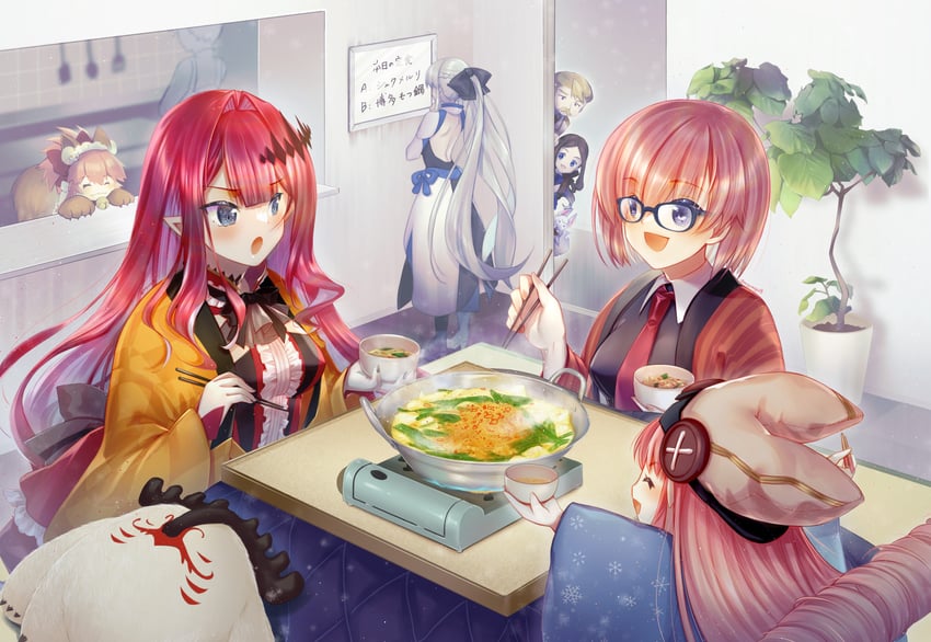 mash kyrielight, tamamo, baobhan sith, morgan le fay, tamamo cat, and 4 more (fate and 1 more) drawn by goo-yan_(ogura_tomomi)