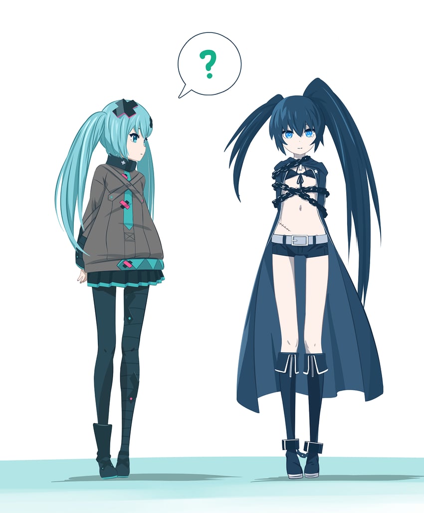 hatsune miku, black rock shooter, and batsu miku (vocaloid and 3 more) drawn by 32zzz