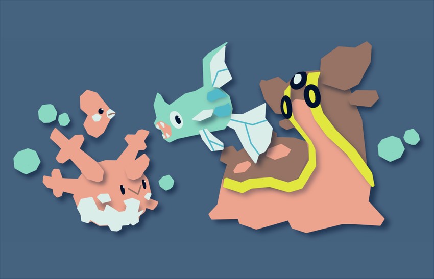 luvdisc, corsola, gastrodon, and remoraid (pokemon) drawn by pinkgermy