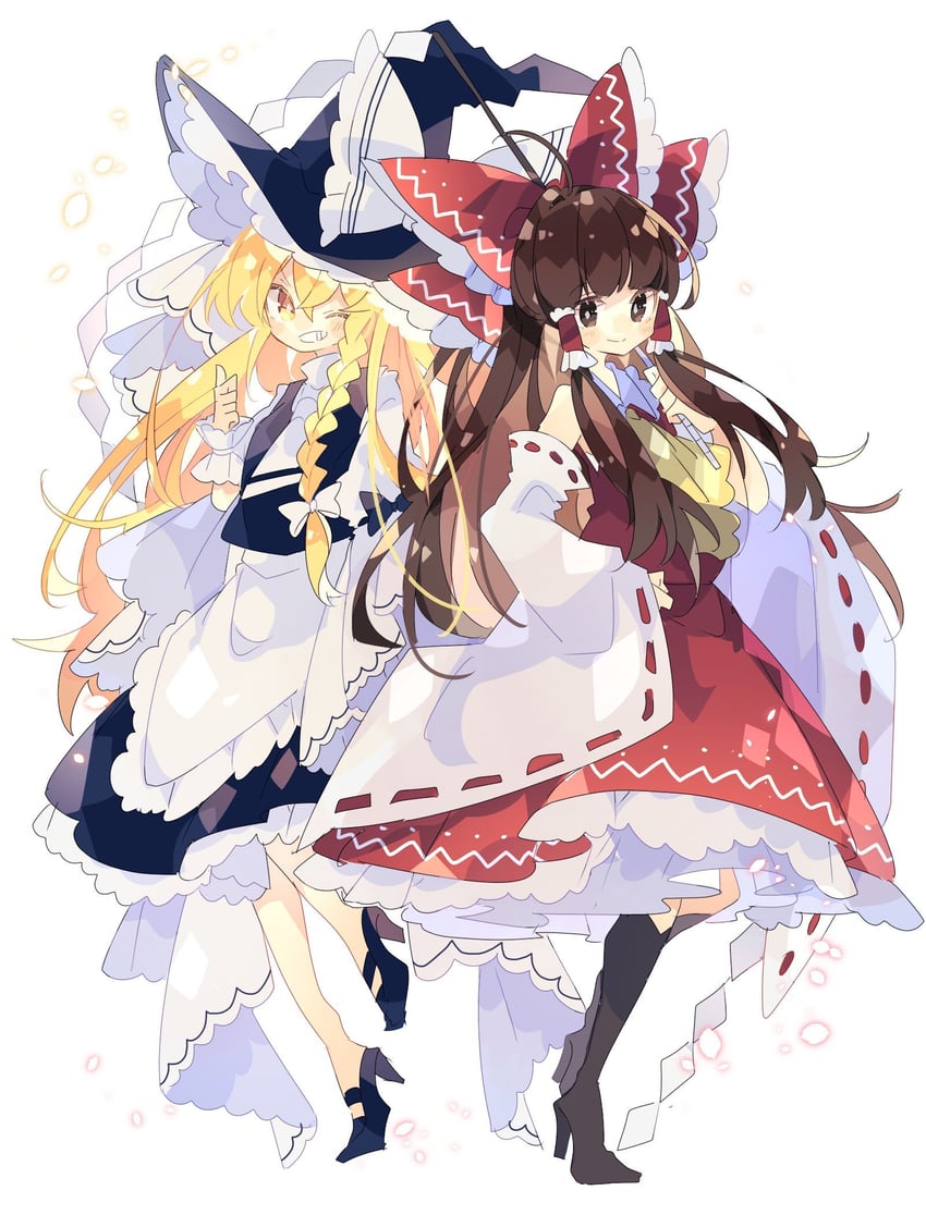 hakurei reimu and kirisame marisa (touhou) drawn by nikorashi-ka