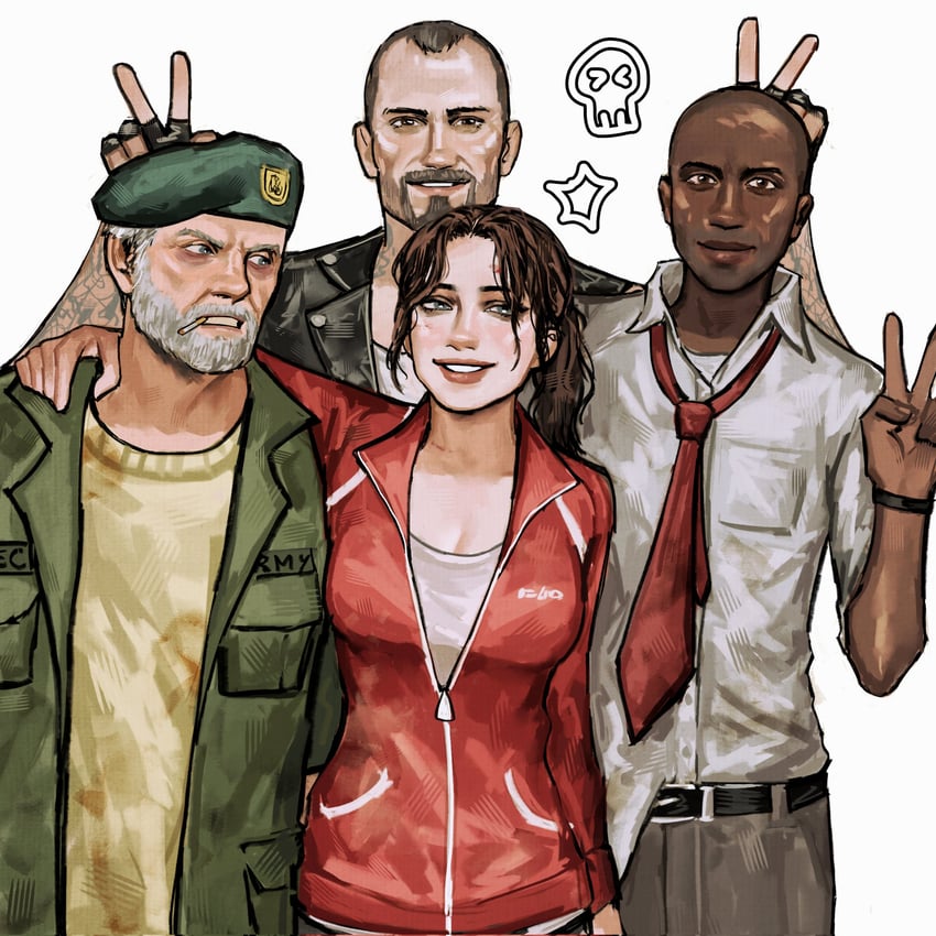 zoey, louis, bill, and francis (left 4 dead and 1 more) drawn by skillissue71