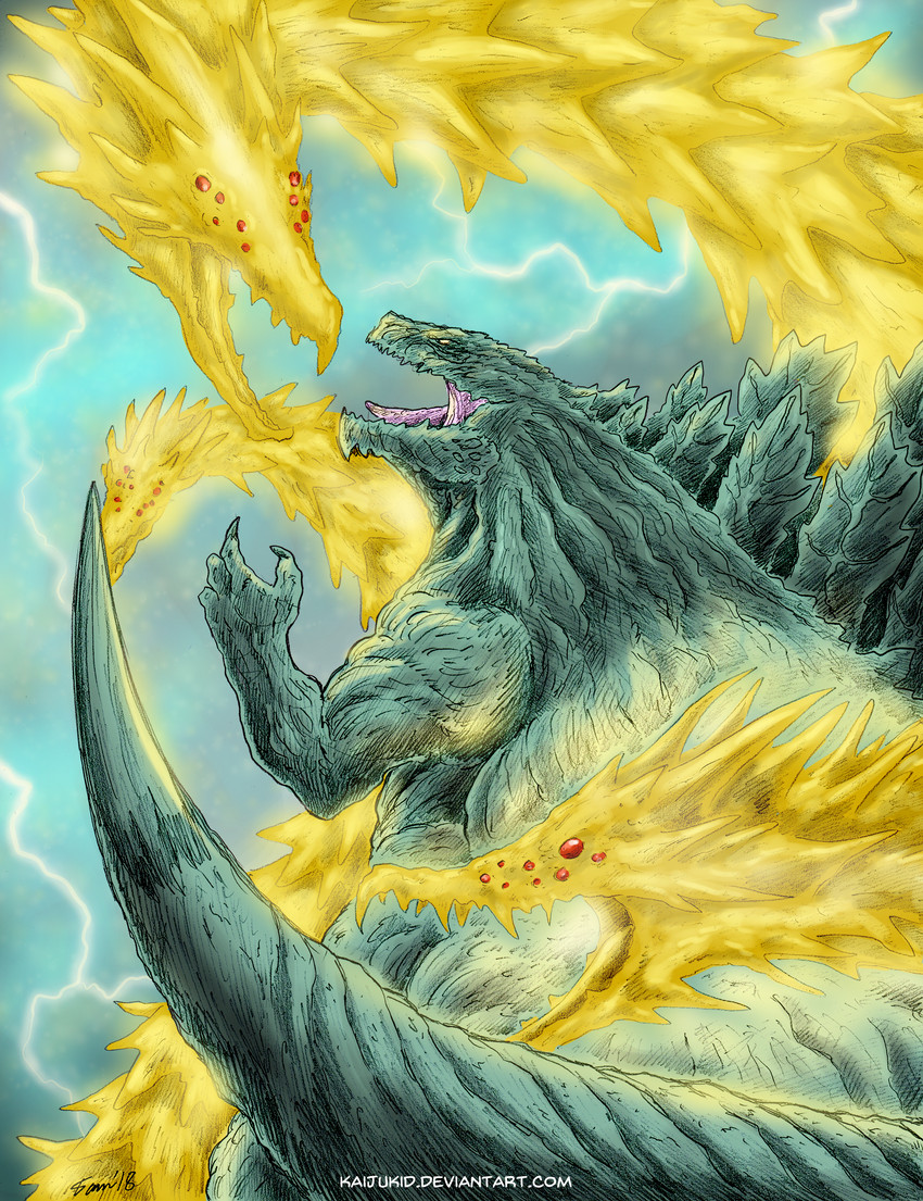 godzilla, king ghidorah, godzilla earth, and ghidorah (godzilla and 1 more) drawn by kaijukid