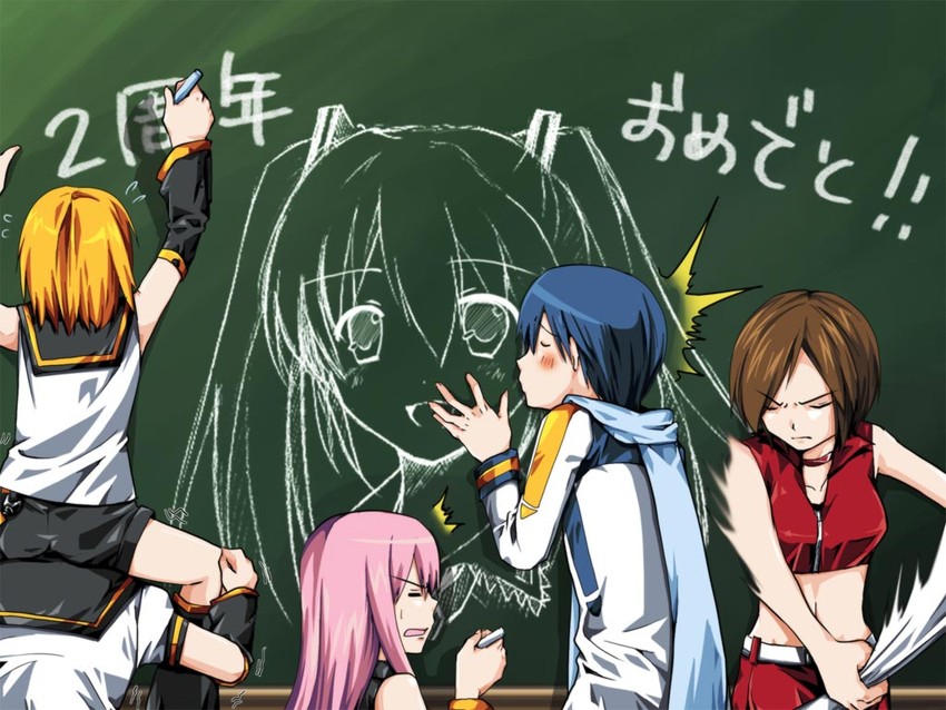 hatsune miku, kagamine rin, kagamine len, megurine luka, kaito, and 1 more (vocaloid) drawn by halto