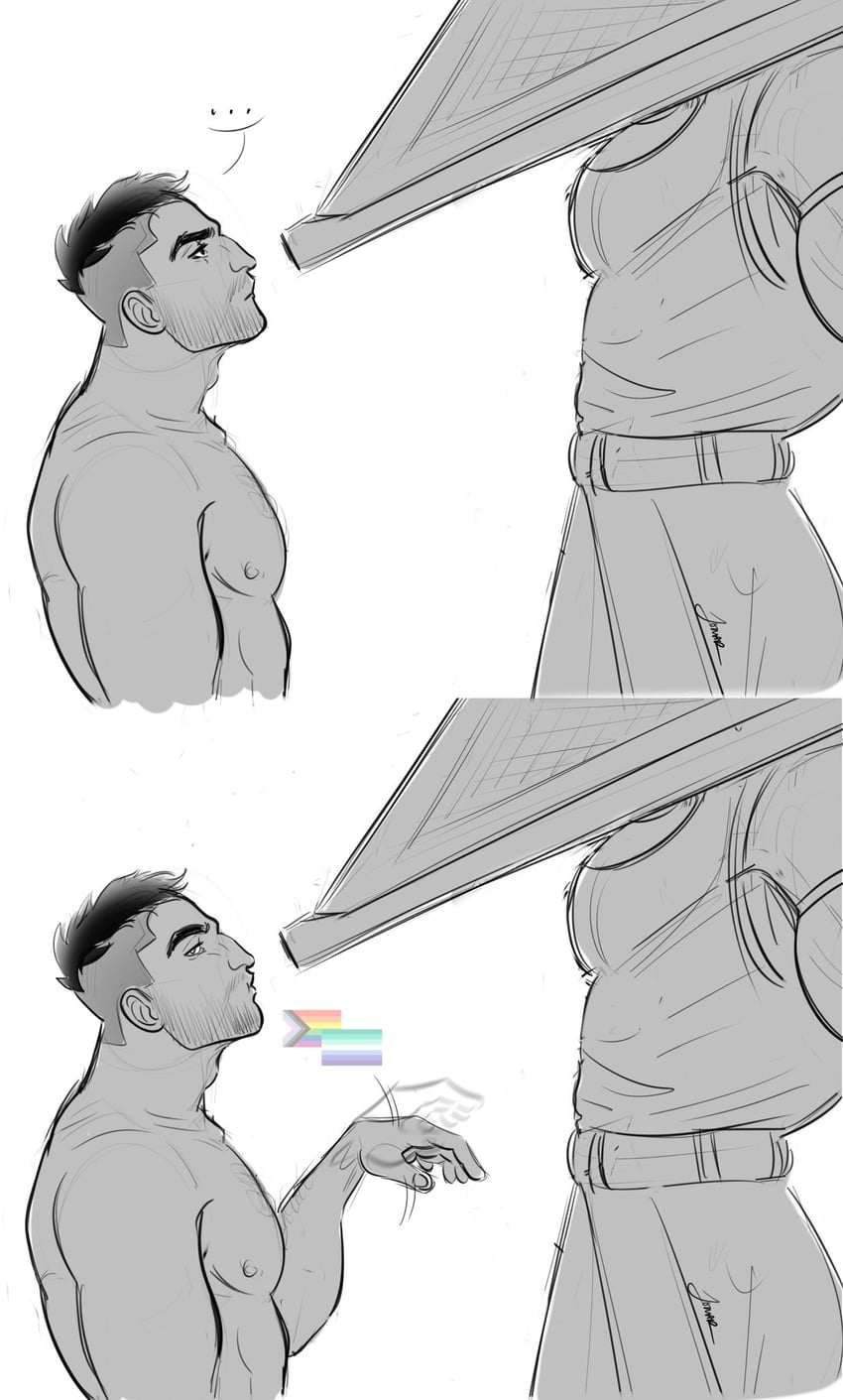 pyramid head and david king (silent hill and 2 more) drawn by jonarart