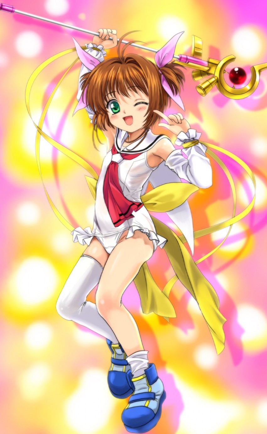 takamachi nanoha, kinomoto sakura, raising heart, and pastel ink (lyrical nanoha and 4 more) drawn by mutsuki_(moonknives)