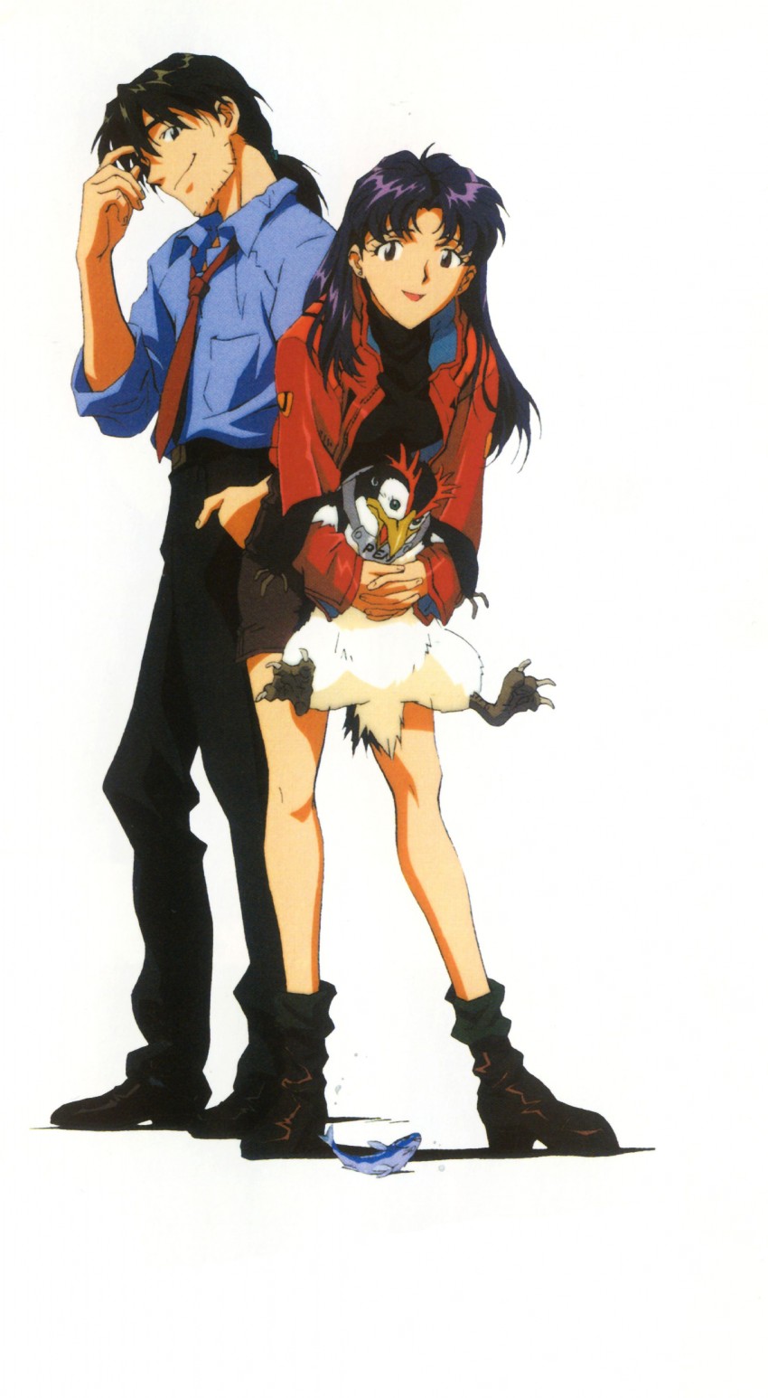 katsuragi misato, penpen, and kaji ryouji (neon genesis evangelion) drawn by hiramatsu_tadashi