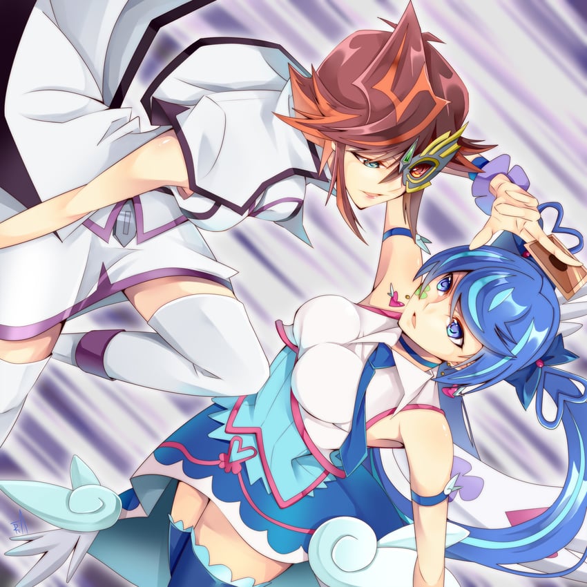 zaizen aoi, blue angel, and taki kyoko (yu-gi-oh! and 1 more) drawn by akisaki