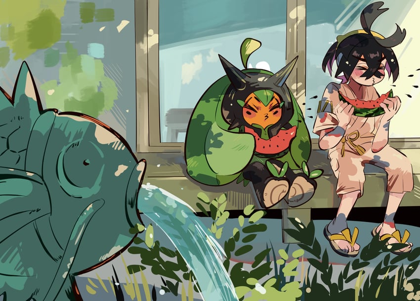 kieran, magikarp, and ogerpon (pokemon and 1 more) drawn by assassinookayu