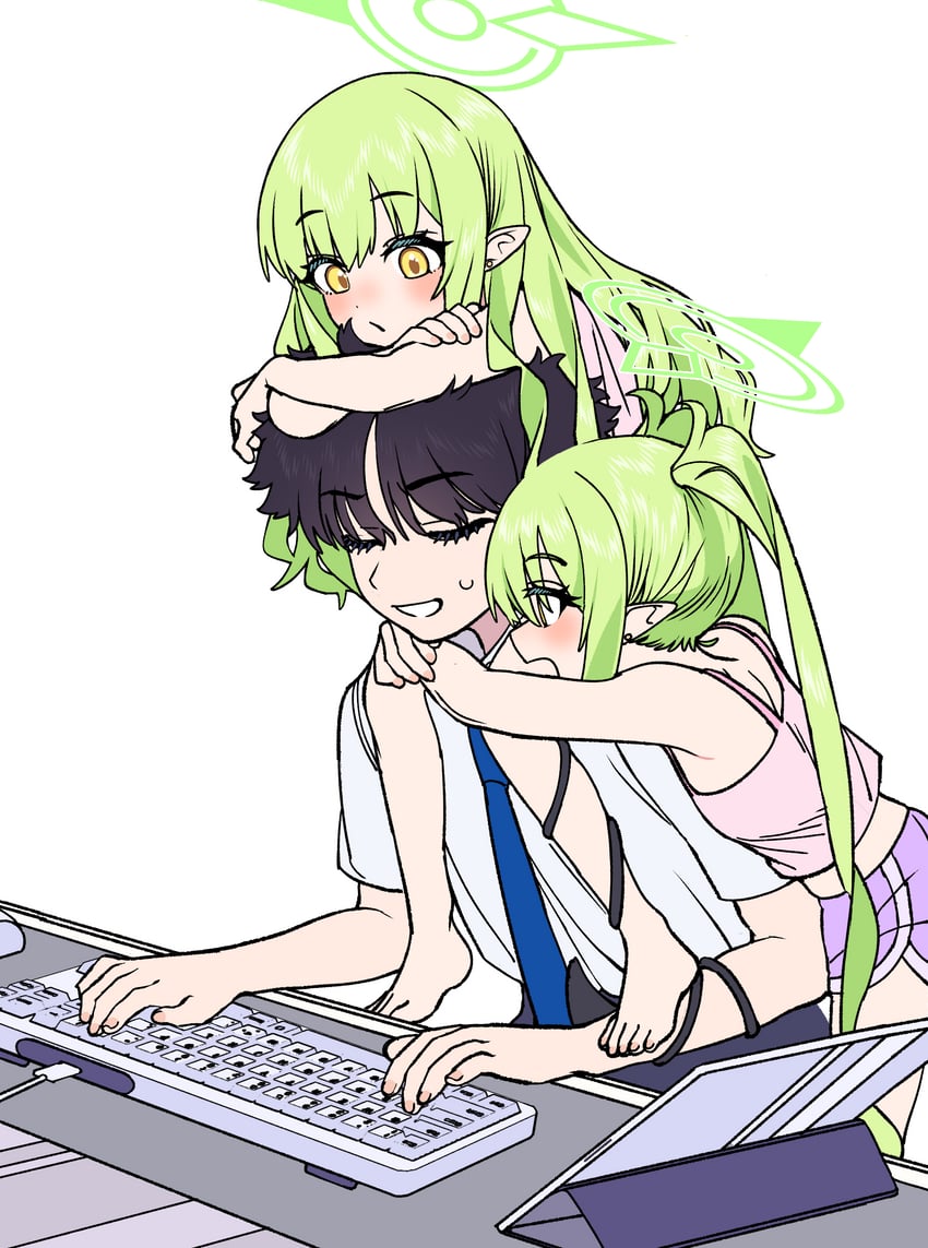 sensei, hikari, and nozomi (blue archive) drawn by je_o_mo