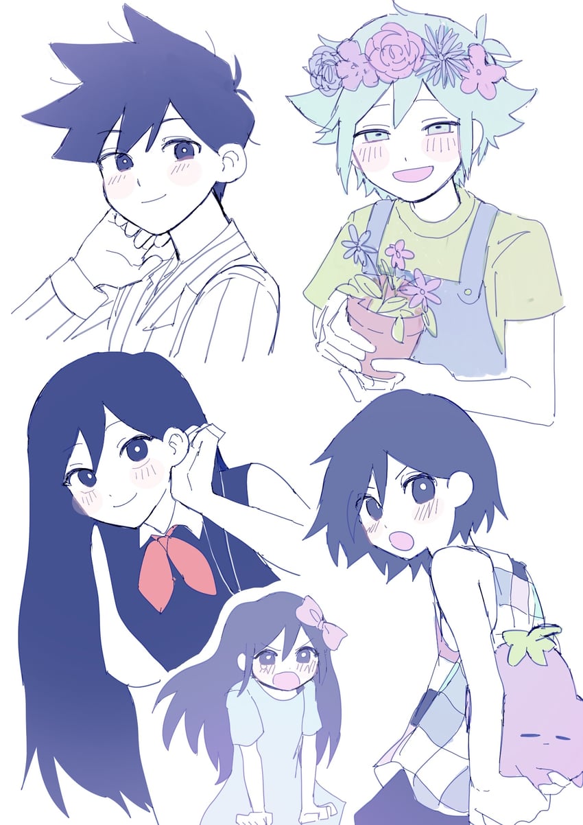 basil, aubrey, mari, kel, hero, and 1 more (omori) drawn by watya_wacha