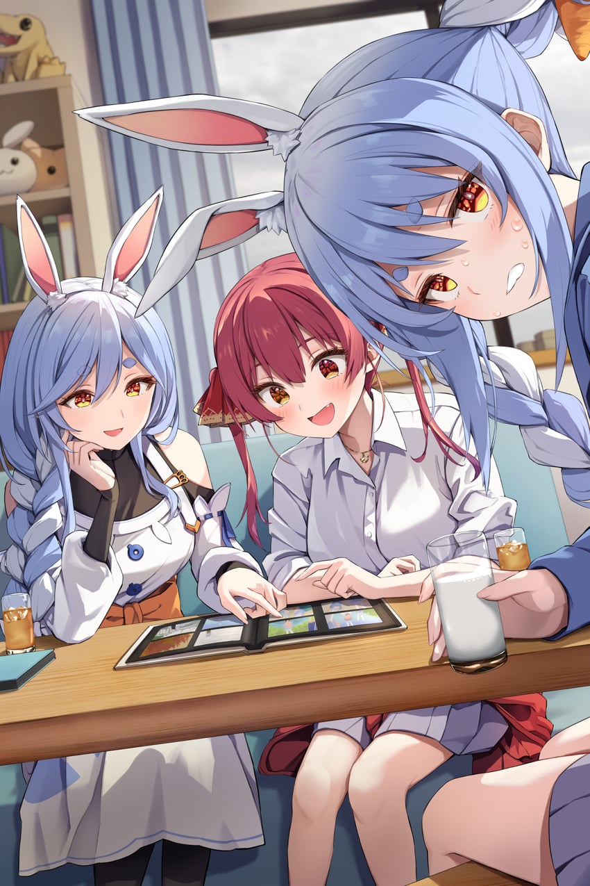 houshou marine, usada pekora, and pekomama (hololive) drawn by summer_tail720