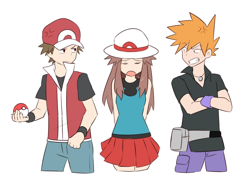 red, blue oak, and leaf (pokemon and 1 more) drawn by rainyazurehoodie