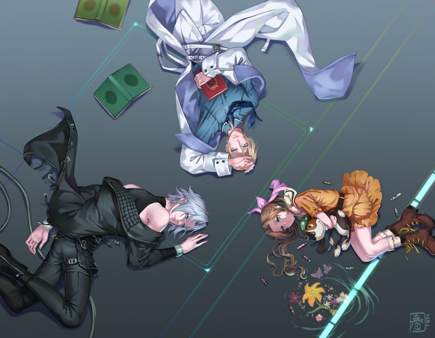 aerith gainsborough, sephiroth, and rufus shinra (final fantasy and 2 more) drawn by halu-ca