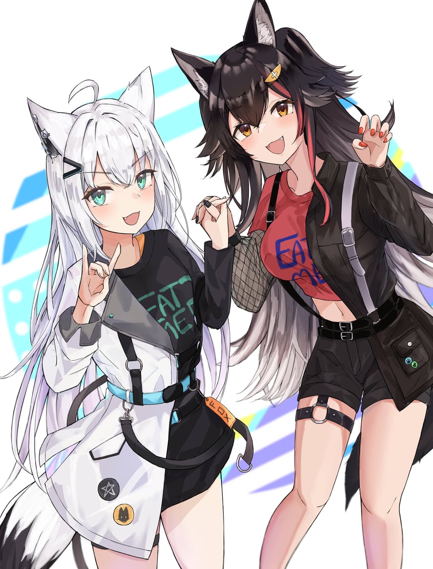 shirakami fubuki and ookami mio (hololive) drawn by deen_(hnxp8555)