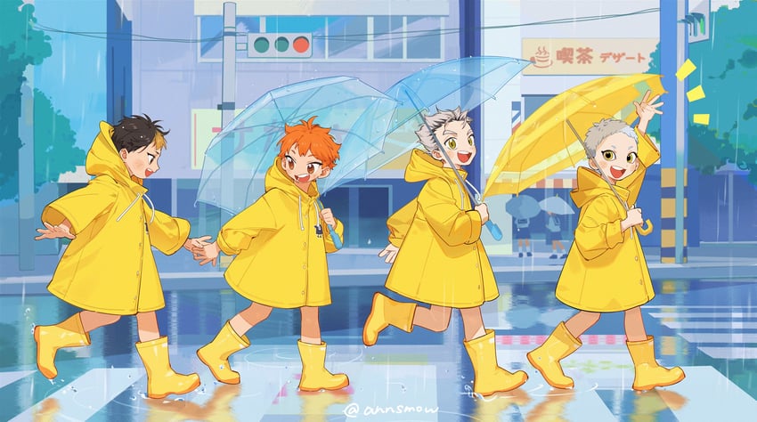 hinata shouyou, bokuto koutarou, nishinoya yuu, and hoshiumi kourai (haikyuu!!) drawn by annsmow