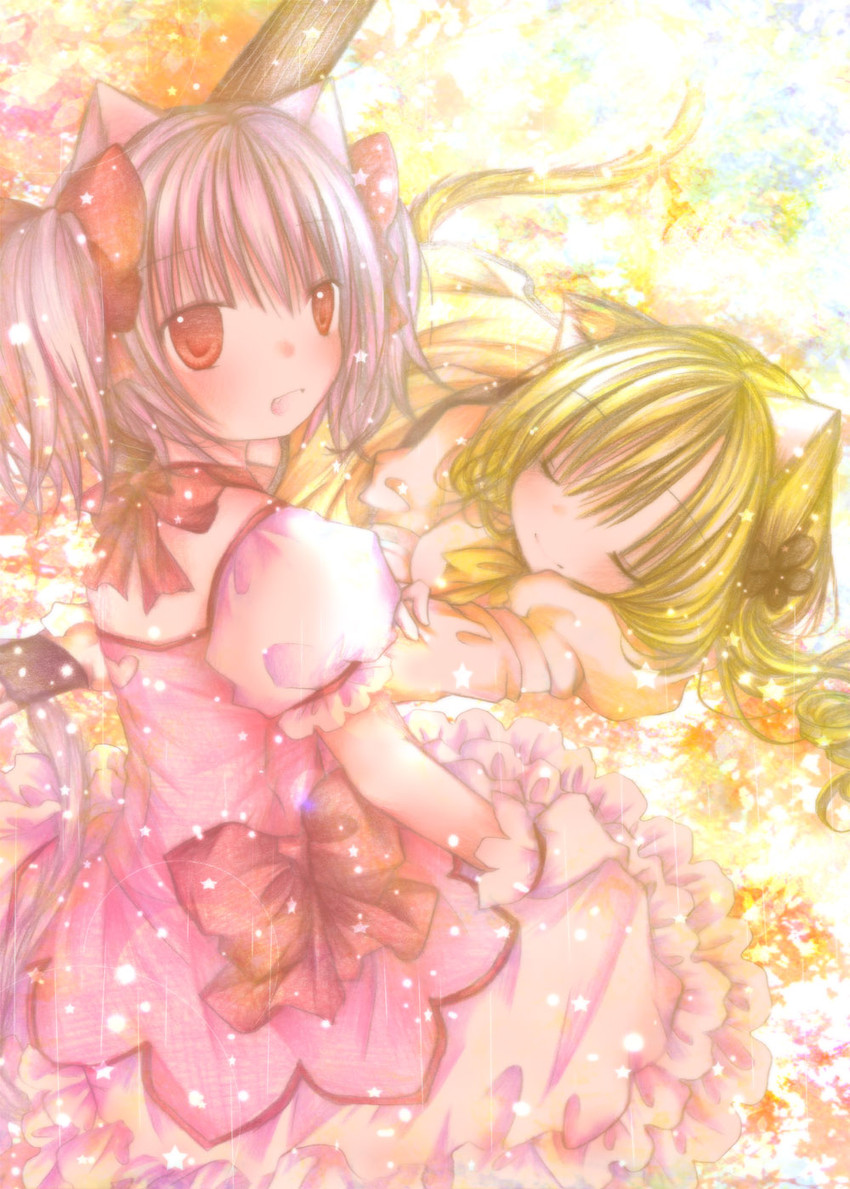 kaname madoka and tomoe mami (mahou shoujo madoka magica) drawn by kasuga_sunao