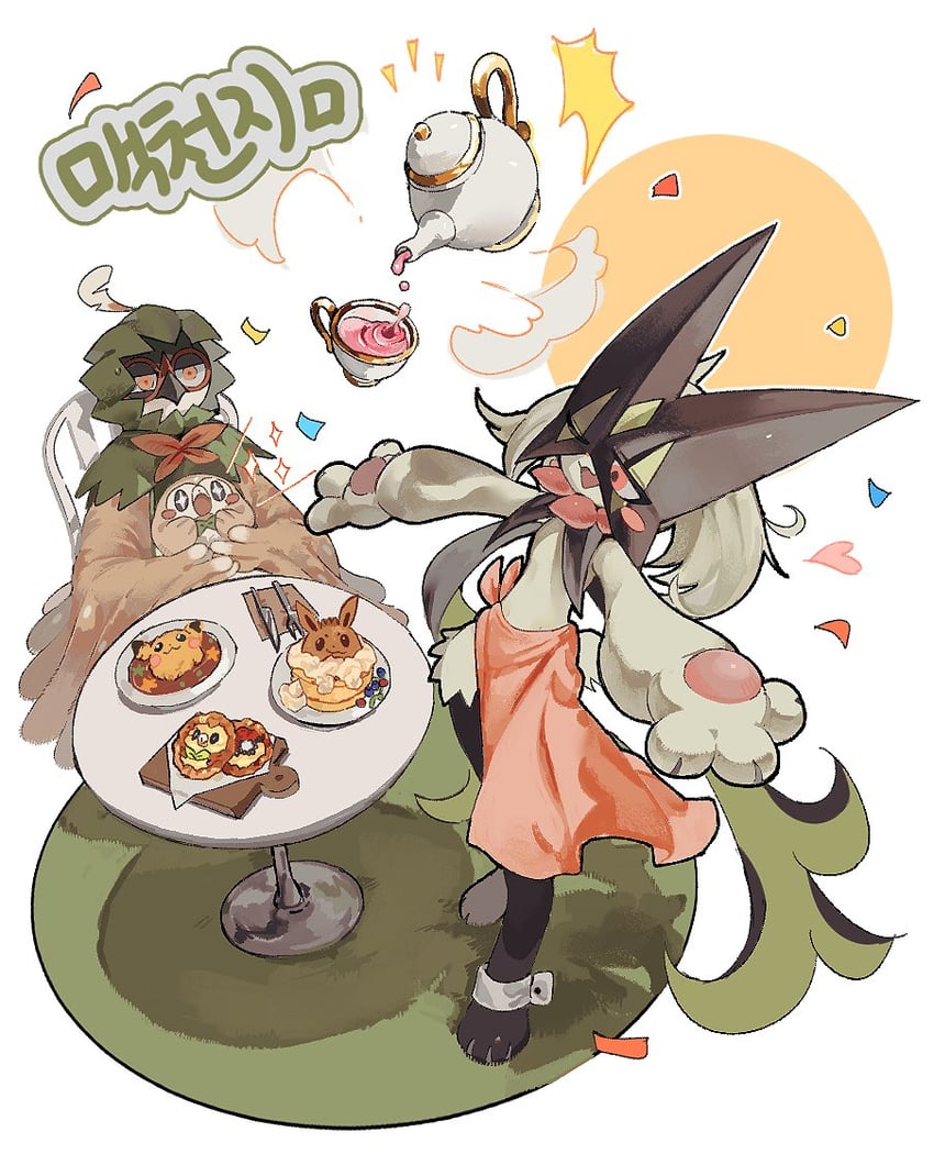 pikachu, eevee, rowlet, meowscarada, and decidueye (pokemon) drawn by homilmugi