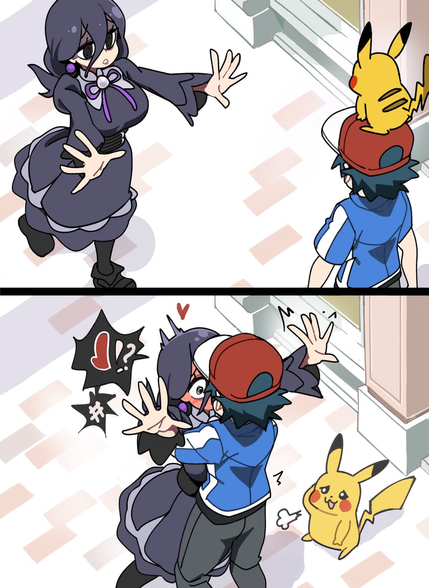 pikachu, ash ketchum, and hex maniac (pokemon and 2 more) drawn by bongfill
