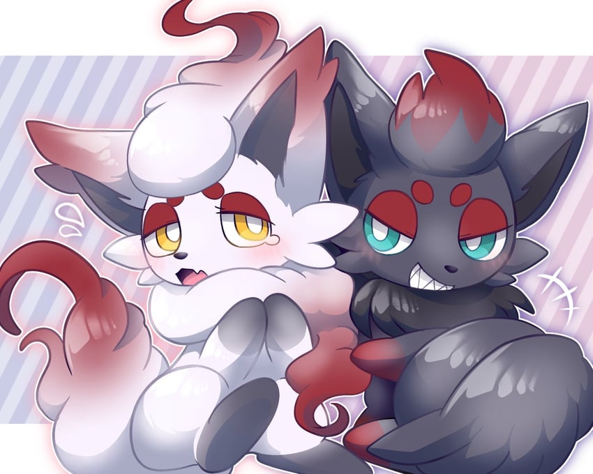 zorua and hisuian zorua (pokemon) drawn by mekkyaru824
