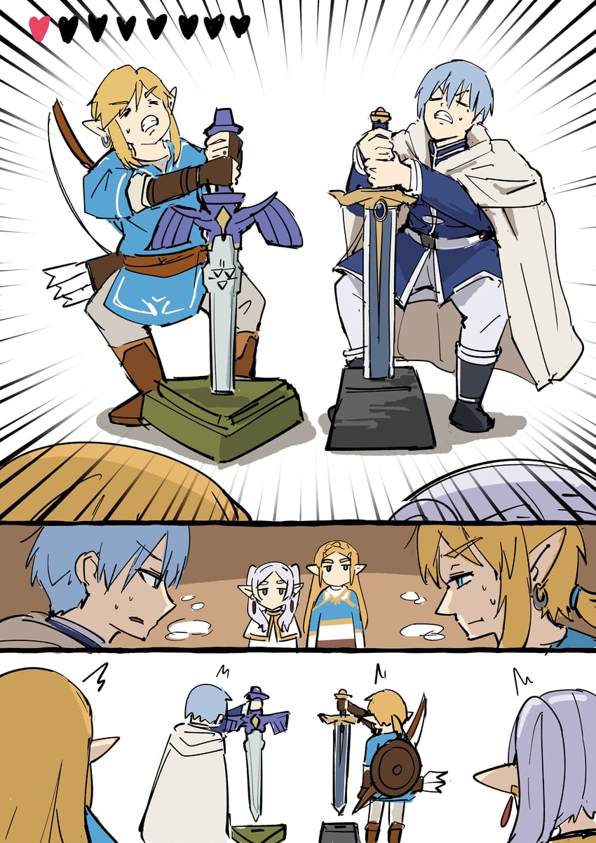 link, princess zelda, frieren, and himmel (the legend of zelda and 2 more) drawn by tenten_(chan4545)